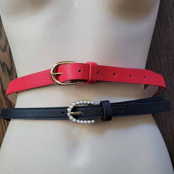 Bundle/Lot of 2 Belts Red and Black with Pearl Accents Women's - Picture 1 of 7